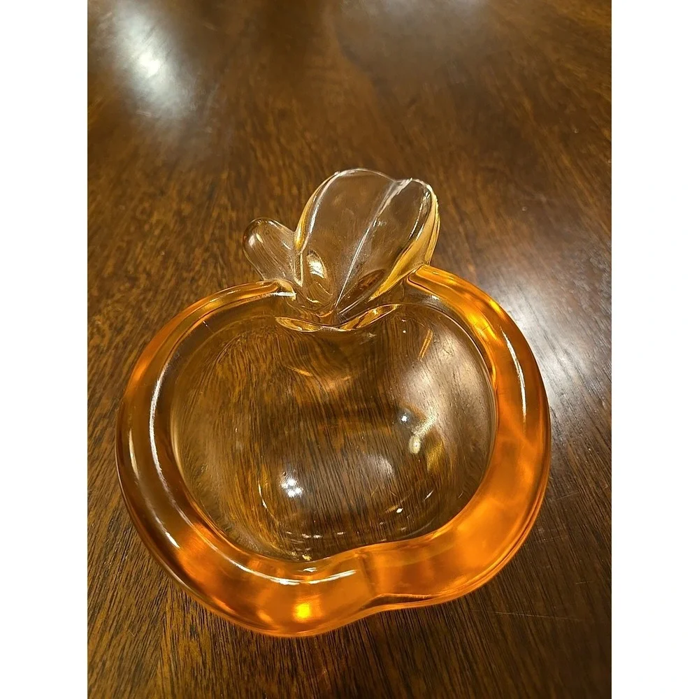 Vtg Pink Art Glass APPLE or Peach Trinket Dish Cigar Ashtray Paper Weight 5x3.5